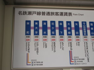 尾張瀬戸駅運賃表
