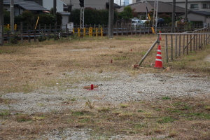 点々と続く赤い杭