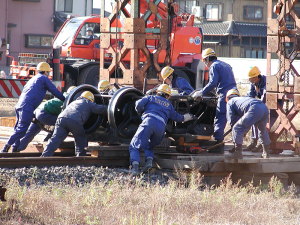 台車を人力で